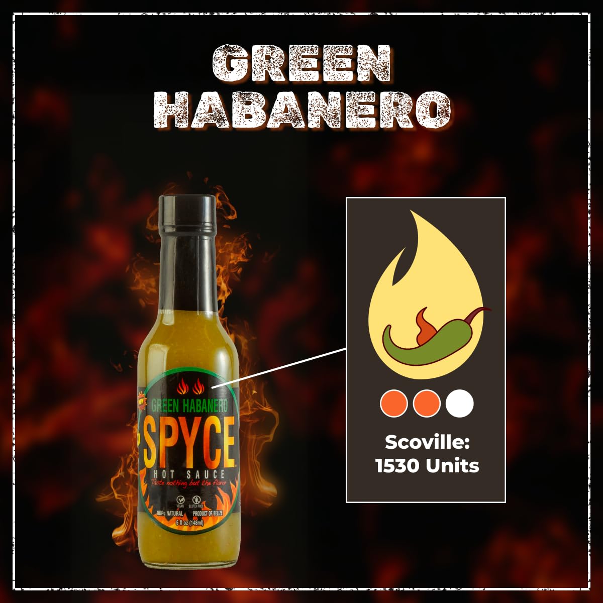 SPYCE Habanero Hot Sauce, Vegan, Gluten Free, Low Sodium, Non-GMO, No MSG, No Sugar, No Filler (5 oz, Green Habanero)