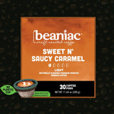 beaniac Sweet n' Saucy Caramel, Flavored Light Roast, Single Serve Compostable K Cup Coffee Pods, Arabica Coffee with Natural Flavors, Keurig Brewer