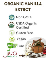 Jiva Organics Pure Vanilla Extract 4oz - 100% Real Extract - For Cooking, Drinks & Desserts - 100% Vegan, Sugar Free & Kosher - Non-GMO & Gluten-Free