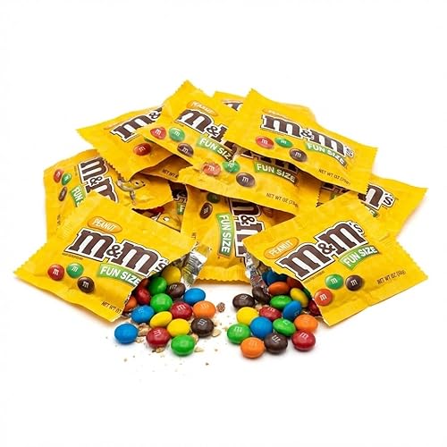 M&M Peanut Milk Chocolate Fun Size Bulk Packs 2 Lbs American Candy Single Serve Bulk Party Mix Packaged In Wholesale Pantry Bag (32 Oz)