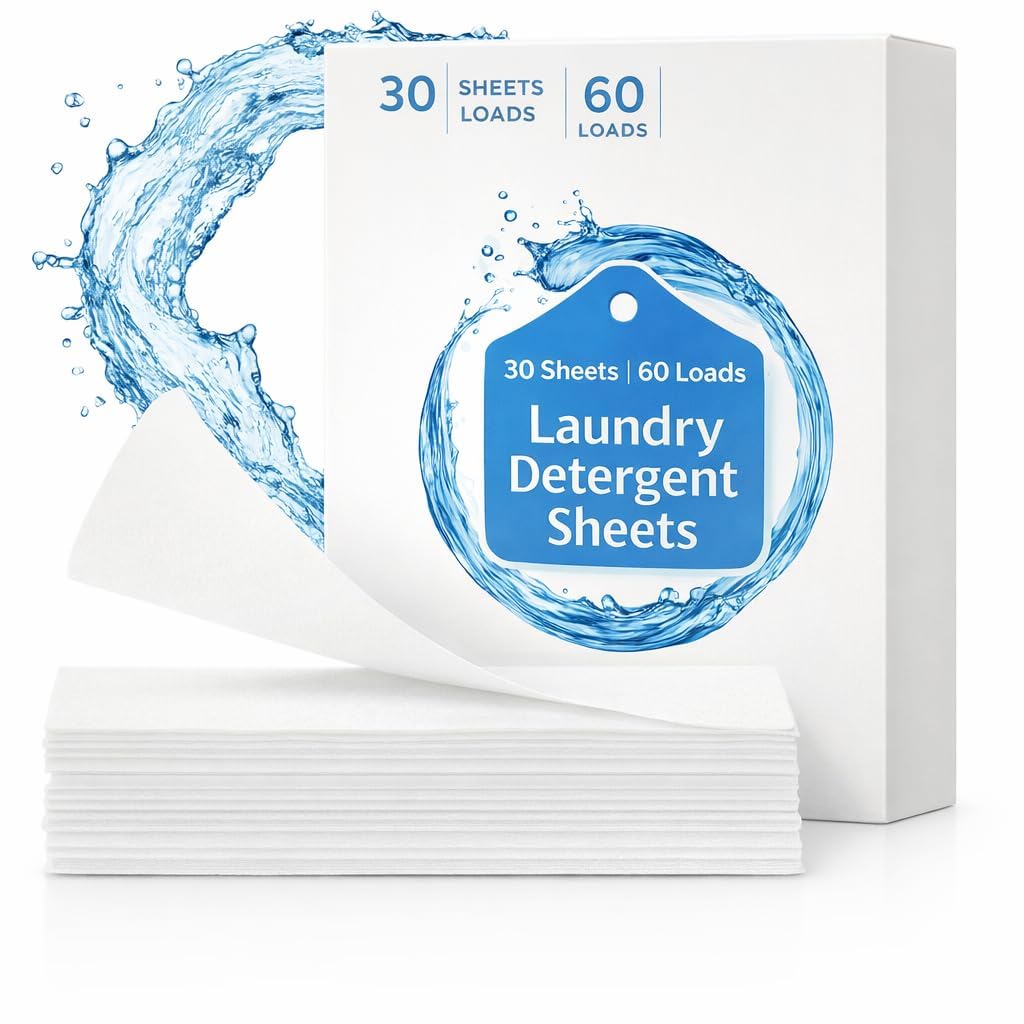 Laundry Detergent Sheets, 30 Laundry Soap Sheets 60 Loads, Travel Friendly Detergent Sheets, Eco Friendly Laundry Detergent Sheets, Compact Washer