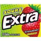 Extra, Sours Strawberry Sugar Free Chewing Gum Sour Candy Fruit Gum, 15 Stick Pack, 15 Count