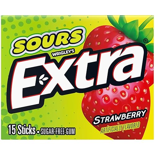 Extra, Sours Strawberry Sugar Free Chewing Gum Sour Candy Fruit Gum, 15 Stick Pack, 15 Count