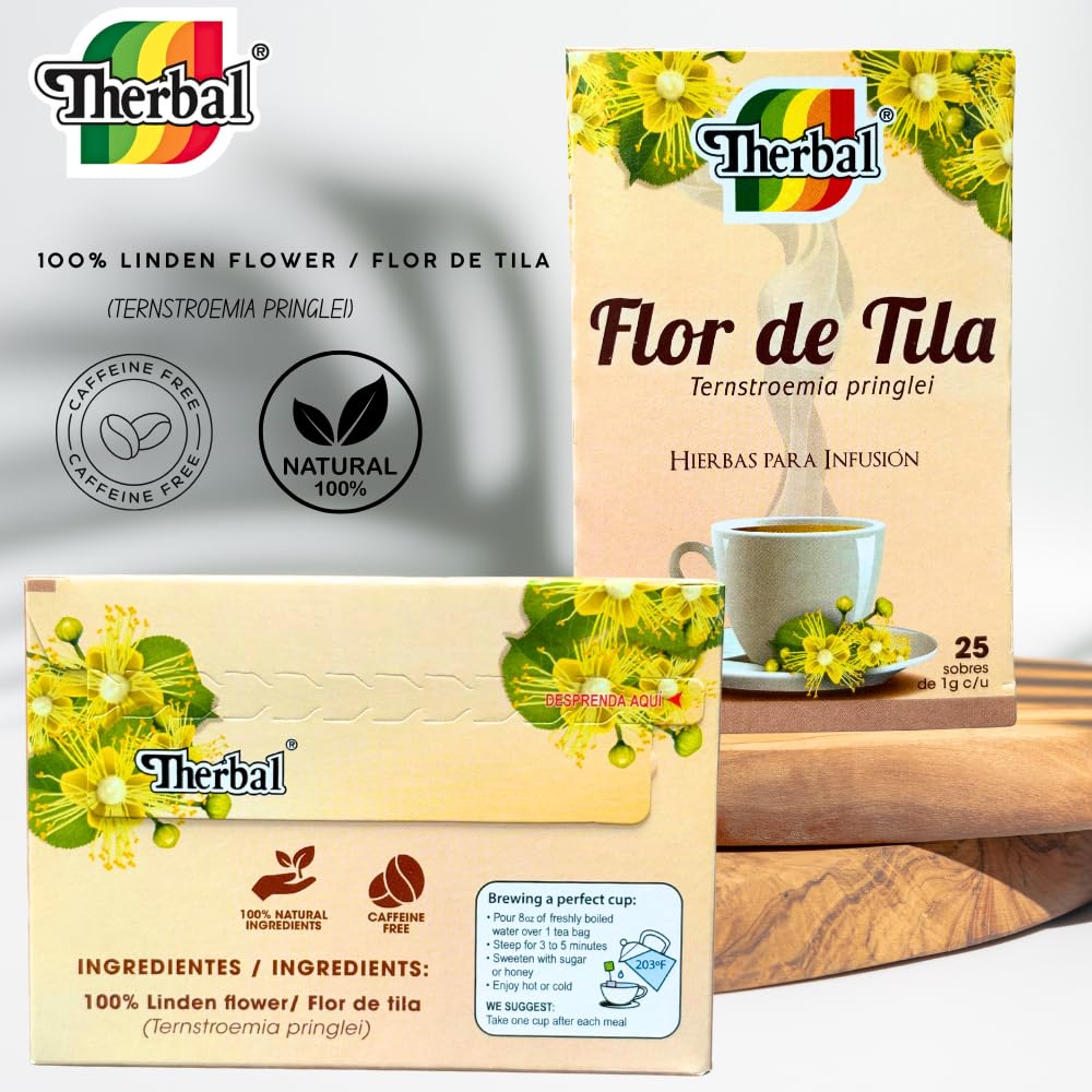 Té de Flor de Tila (Linden Flowers Tea) - 25 Bags - 100% Natural, Vegan - Premium Therbal Brand