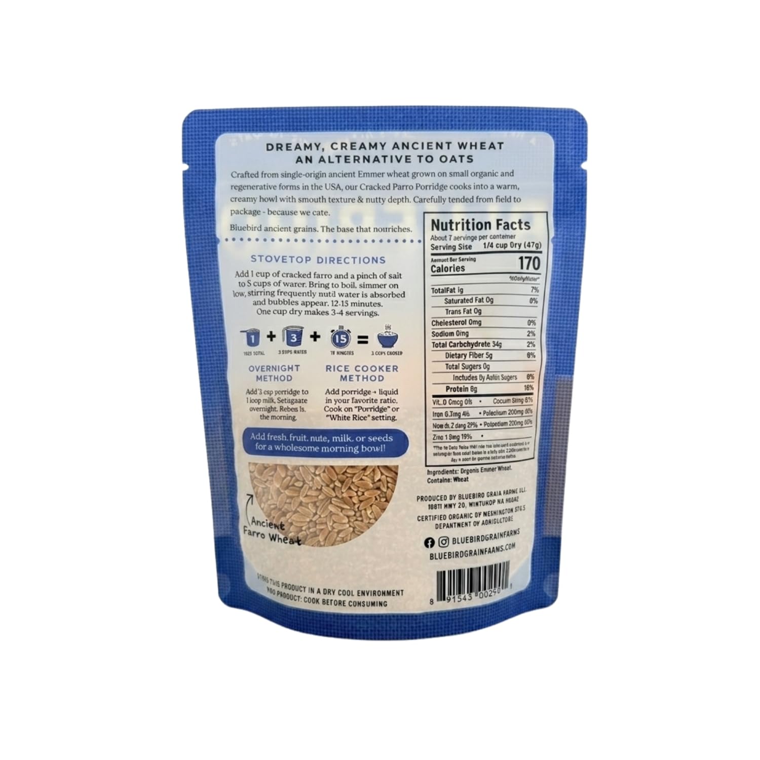 Bluebird Grain Farms Organic Cracked Farro Porridge, 12 Oz.