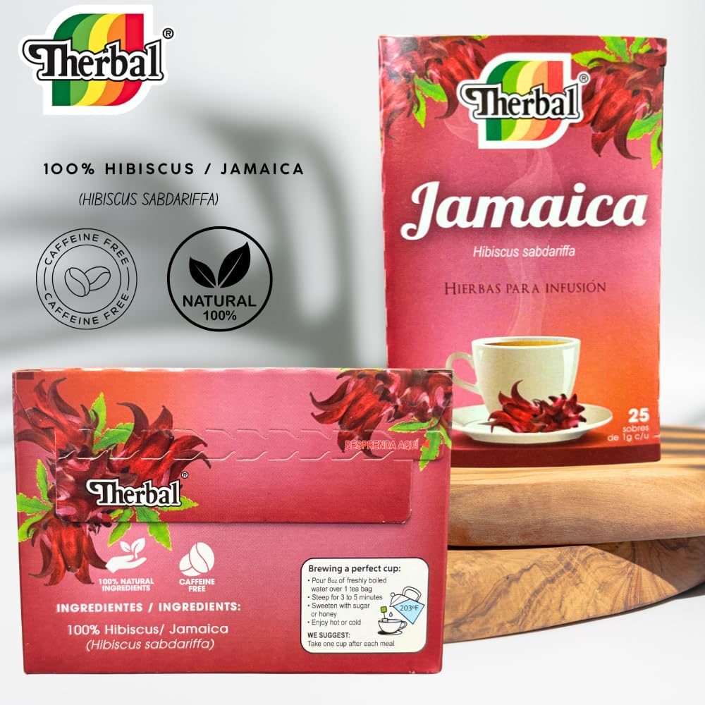 Jamaica Té (Hibiscus Tea) - 25 Tea Bags - Vegan, 100% Natural - Premium Therbal Brand