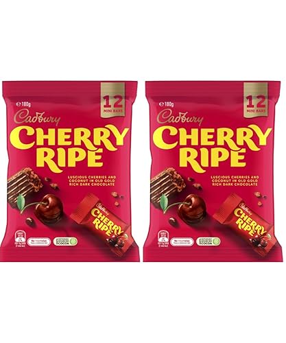 Cadbury Cherry Ripe Chocolate Share Pack - 2 Packs of 12 Bars (180g Each) - Made in Australia