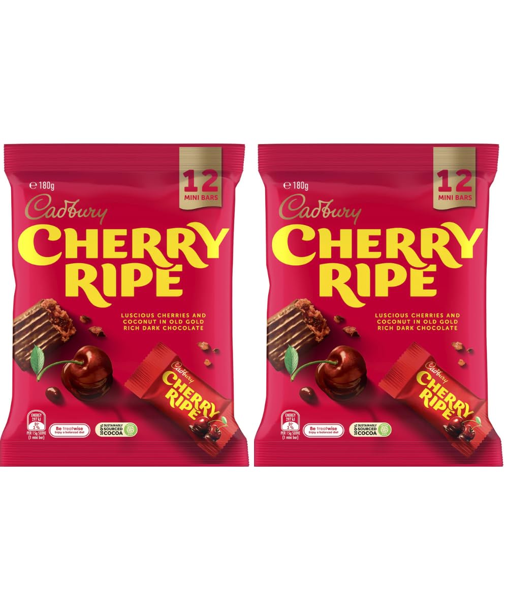 Cadbury Cherry Ripe Chocolate Share Pack - 2 Packs of 12 Bars (180g Each) - Made in Australia