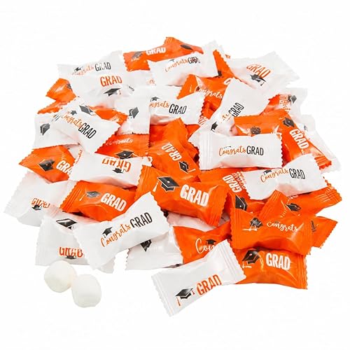 Fun Express Graduation Buttermints Individually Wrapped - 108 Orange Mint Candy Pieces for Party Favors & Candy Buffet | Vegan & Kosher Certified
