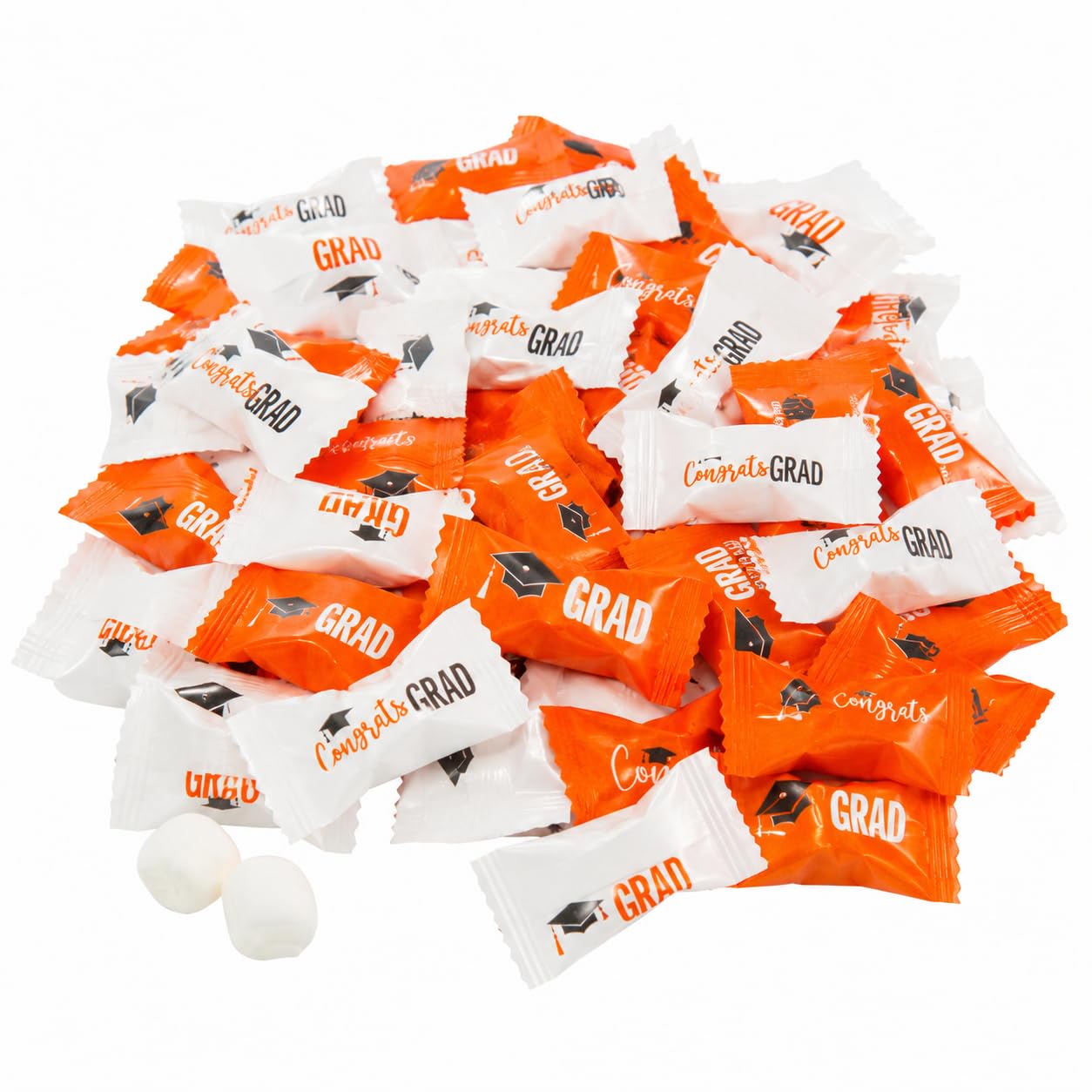 Fun Express Graduation Buttermints Individually Wrapped - 108 Orange Mint Candy Pieces for Party Favors & Candy Buffet | Vegan & Kosher Certified