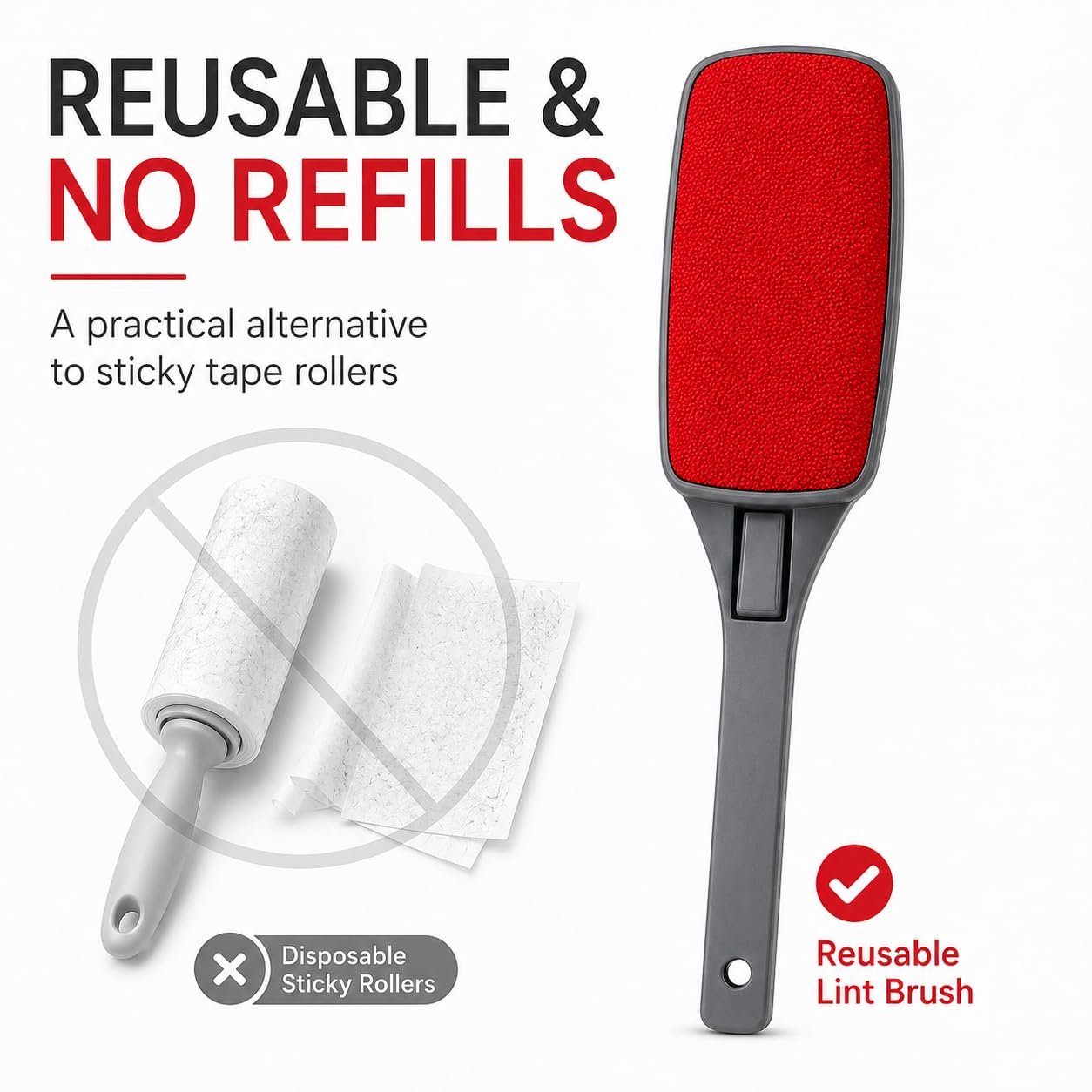Reusable Lint Brush for Clothes, Double Sided Pet Hair Remover Brush with Swivel Head, Fabric Lint Remover for Couch, Furniture, Bedding