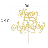 AROKIPPRY golden Glitter Happy 55th Anniversary Cake Topper - for Wedding Anniversary/Company Anniversary Party / 55th Birthday Party Decorations