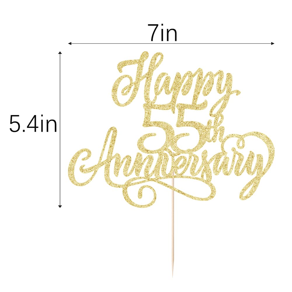 AROKIPPRY golden Glitter Happy 55th Anniversary Cake Topper - for Wedding Anniversary/Company Anniversary Party / 55th Birthday Party Decorations
