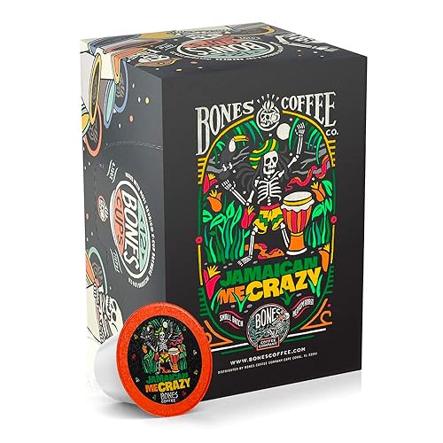 Bones Coffee Company Flavored Coffee Bones Cups Jamaican Me Crazy Flavored Pods | 12ct Single-Serve Coffee Pods Compatible with Keurig 1.0 & 2.0