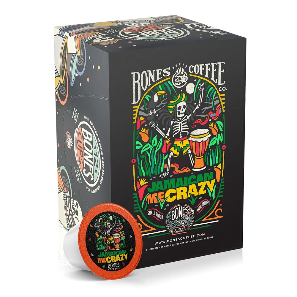 Bones Coffee Company Flavored Coffee Bones Cups Jamaican Me Crazy Flavored Pods | 12ct Single-Serve Coffee Pods Compatible with Keurig 1.0 & 2.0