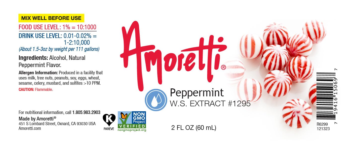 Amoretti - Peppermint Extract Water Soluble 2 oz - Highly Concentrated & Perfect For Pastry, Savory, Brewing, and more, Preservative Free, Vegan