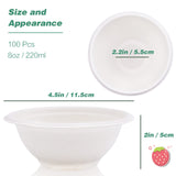 Hamiggaa 100 Pcs 8oz Disposable Paper Bowls - Natural Compostable White Heavy-Duty Bagasse for Parties, Catering and Everyday Use