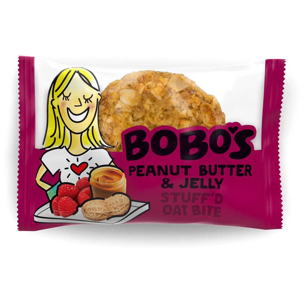 Bobo's PB&J Stuff'd Oat Bites, Simple Ingredients, Whole Grain Oats, Plant Based, Non-GMO, Gluten Free Breakfast Bars, Healthy Snacks for Adults
