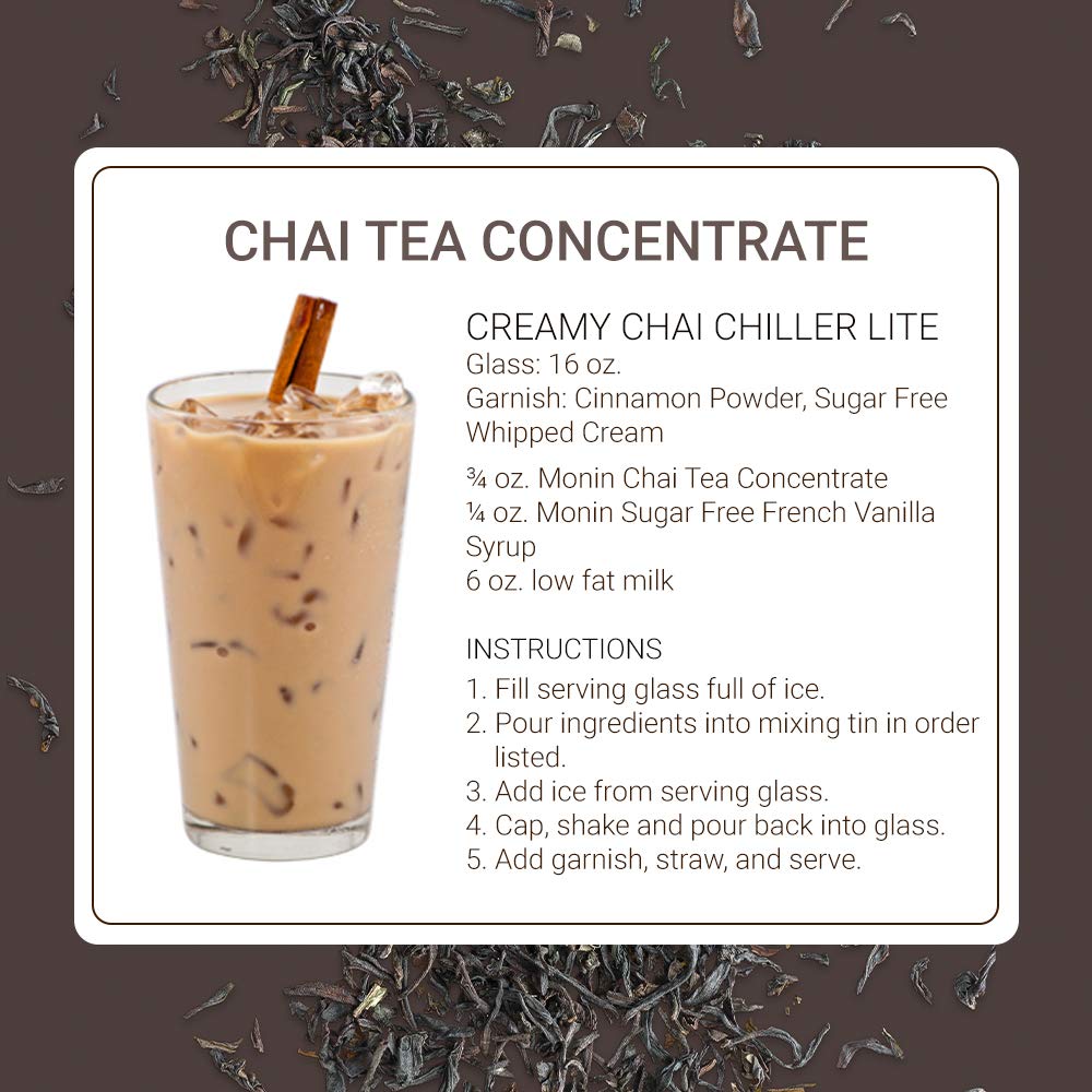 Monin - Chai Tea Concentrate, Spiced Green Tea Flavor, Natural Flavors, Great for Spiced Chai Teas, Coffee Drinks, Dessert Cocktails, and Other