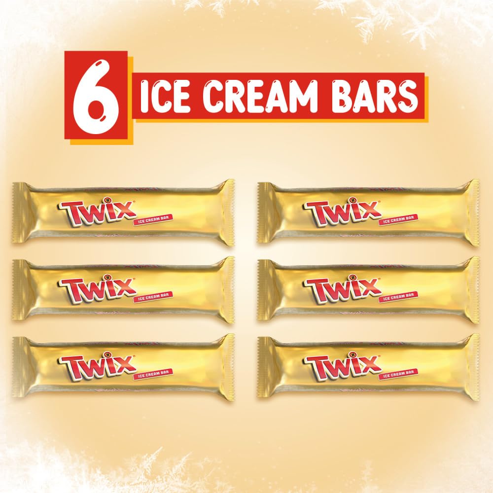 TWIX Ice Cream Bars Vanilla Caramel Chocolatey Cookie Dessert Bar Individually Wrapped, 6 Pack, 1.93 Oz Bars