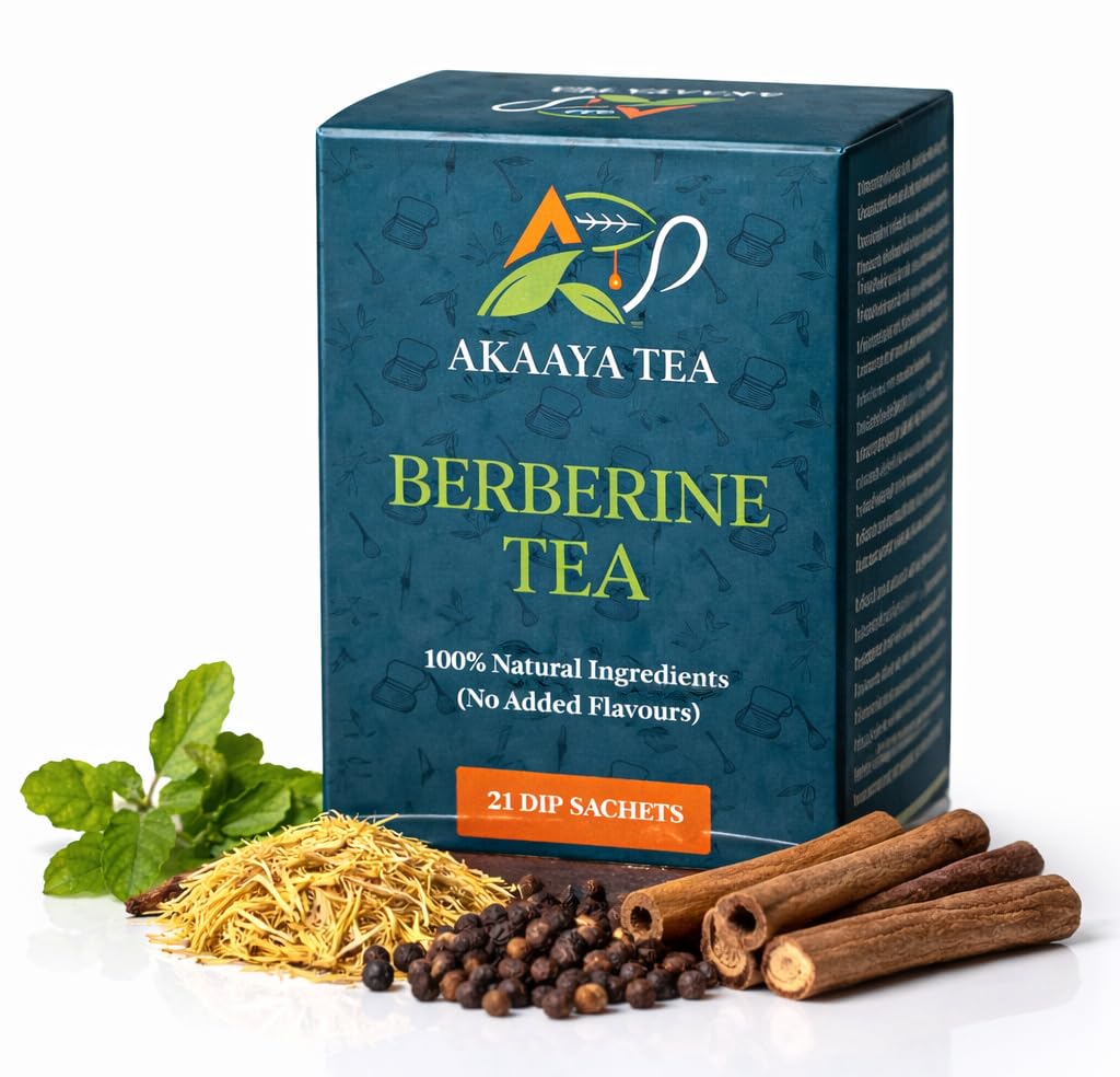 Akaaya Berberine Tea - Caffeine-Free Herbal Tea with Berberine, Cinnamon, Licorice & Black Pepper - Daily Wellness Tea - 21 Sachets - Non-GMO