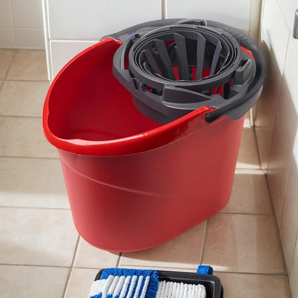 CNEIESD Quick Wring Hands-Free Mop Bucket - 2.5 Gallon with Built-in Wringer, Red