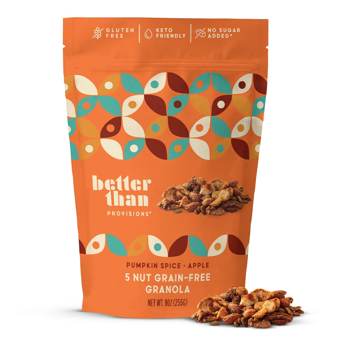 Better Than Provisions 5 Nut Grain-Free Granola, Keto Food, Pack of Pumpkin Spice Apple, with Almonds, Macadamia Nuts, Walnuts, Hazelnuts, Pecans