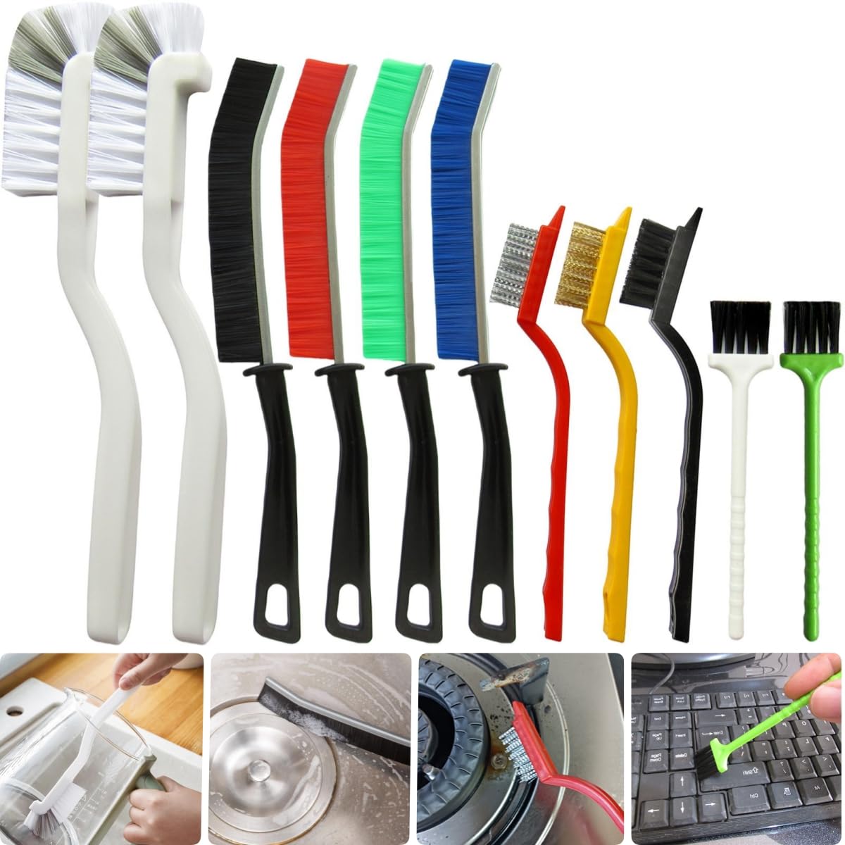 11Pcs Crevice Cleaning Brush Set, Hard Bristle Gap Cleaner Brushes,Ideal for deep Cleaning Gaps, Kitchens, Sinks, bathrooms, Tight Spaces, Corners