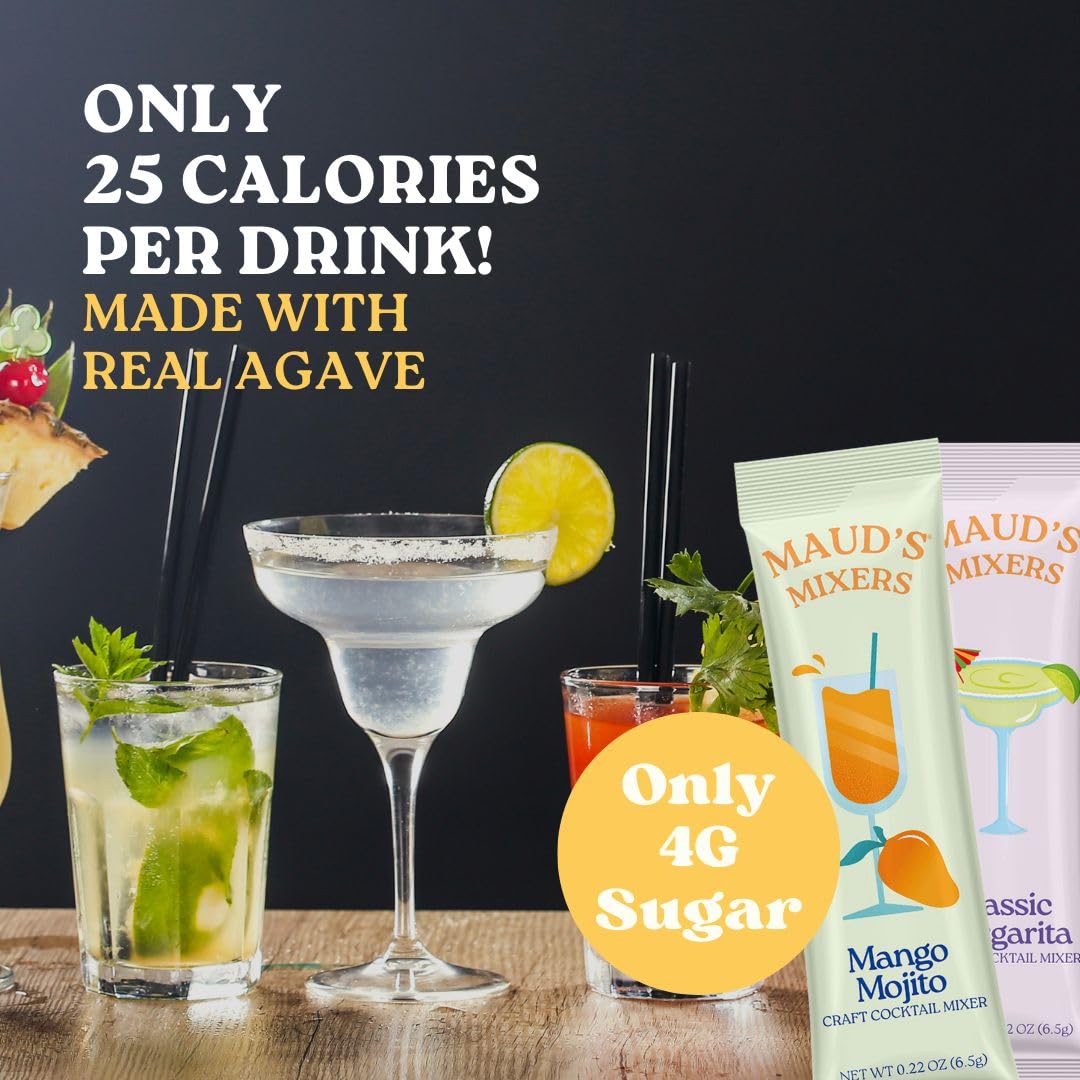 Maud's Mixers Variety Pack Cocktail Mix, 12 ct, Mocktail Non-Alcoholic Drinks - Made with Real Agave - Low Calorie, Low Sugar, Easy to Mix