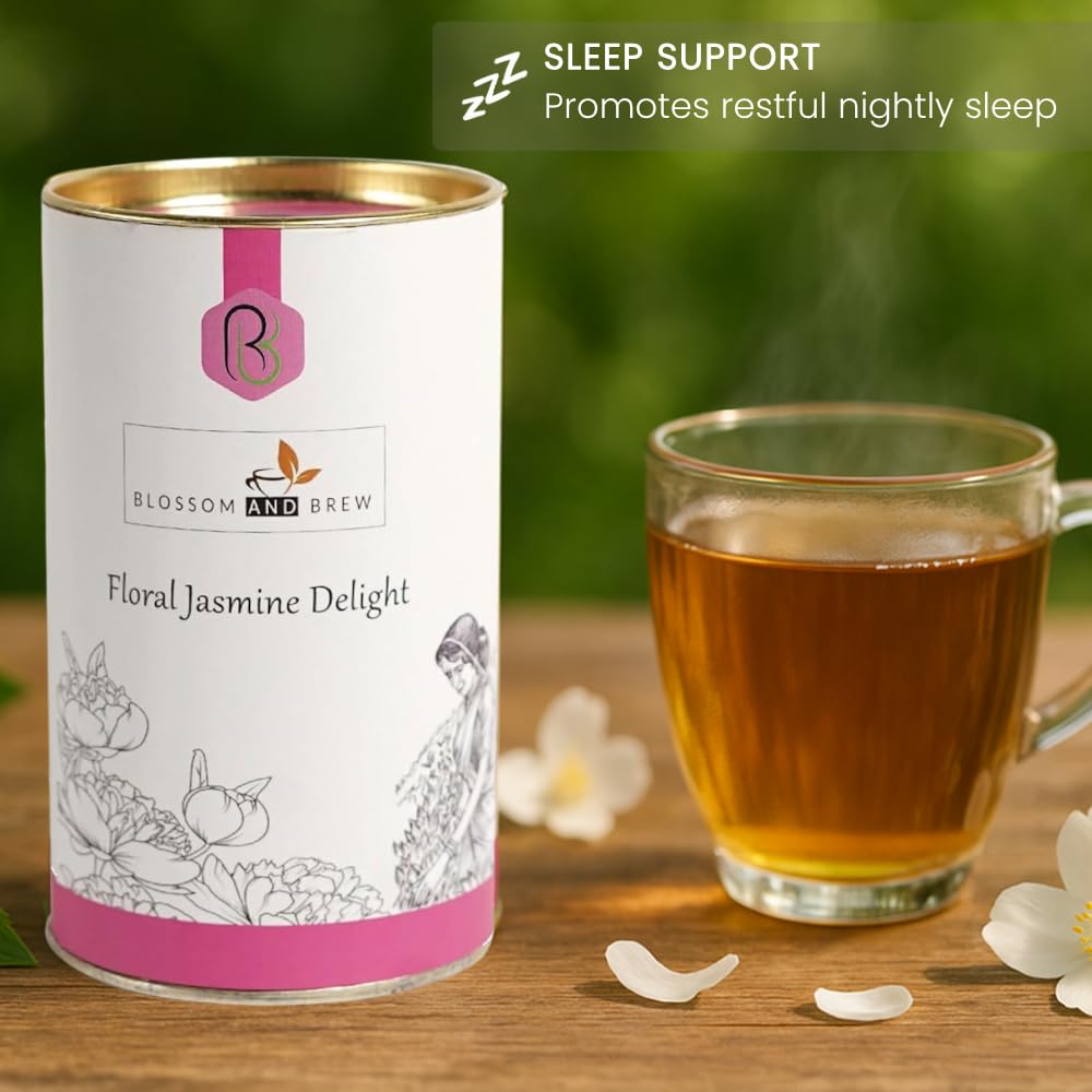 Blossom & Brew Floral Jasmine Delight Darjeeling Green Tea with Pure Jasmine Buds(2.46oz) - Aromatic Whole Leaf Blend from India - Floral Flavor, Low