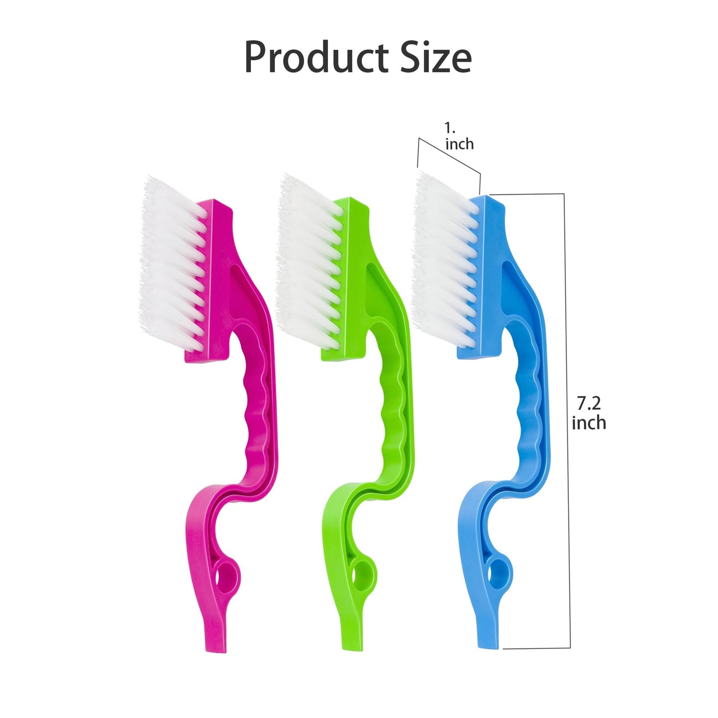Asltw Swan Neck Cleaning Brush Set, 3 Angled Handle Scrub Brushes + 1 Crevice Brush for Window Tracks, Grout, Corners and Tight Spaces, Firm Bristles