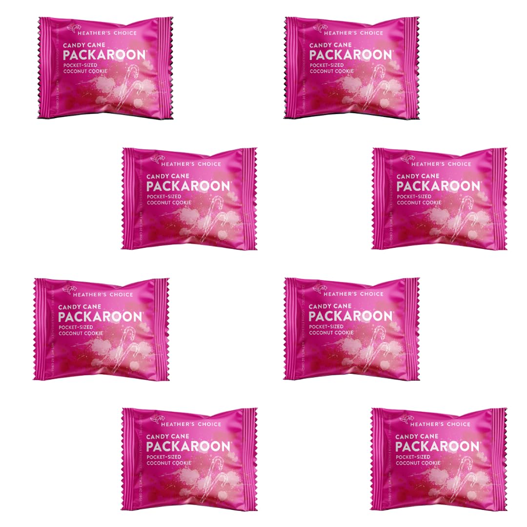 Heather's Choice Packaroons, Vegan Gluten-Free Individually Wrapped Snacks for Backpacking, Camping, Hiking and Travel (Candy Cane, 8-pack)