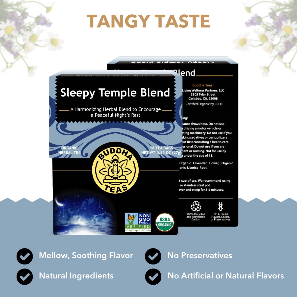 Buddha Teas - Sleepy Temple Blend - Organic Herbal Tea - For Health & Wellbeing - Blend of Herbs & Flowers - Clean Ingredients - Caffeine Free - OU
