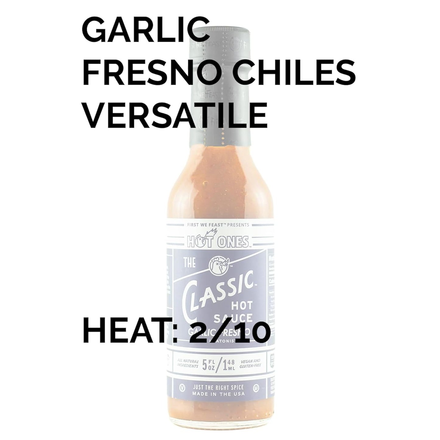 Hot Ones The Classic Garlic Fresno Edition Hot Sauce Made With Natural Ingredients & Bold Flavors From Fresno Chile Peppers & Extra Garlic, 5 fl oz