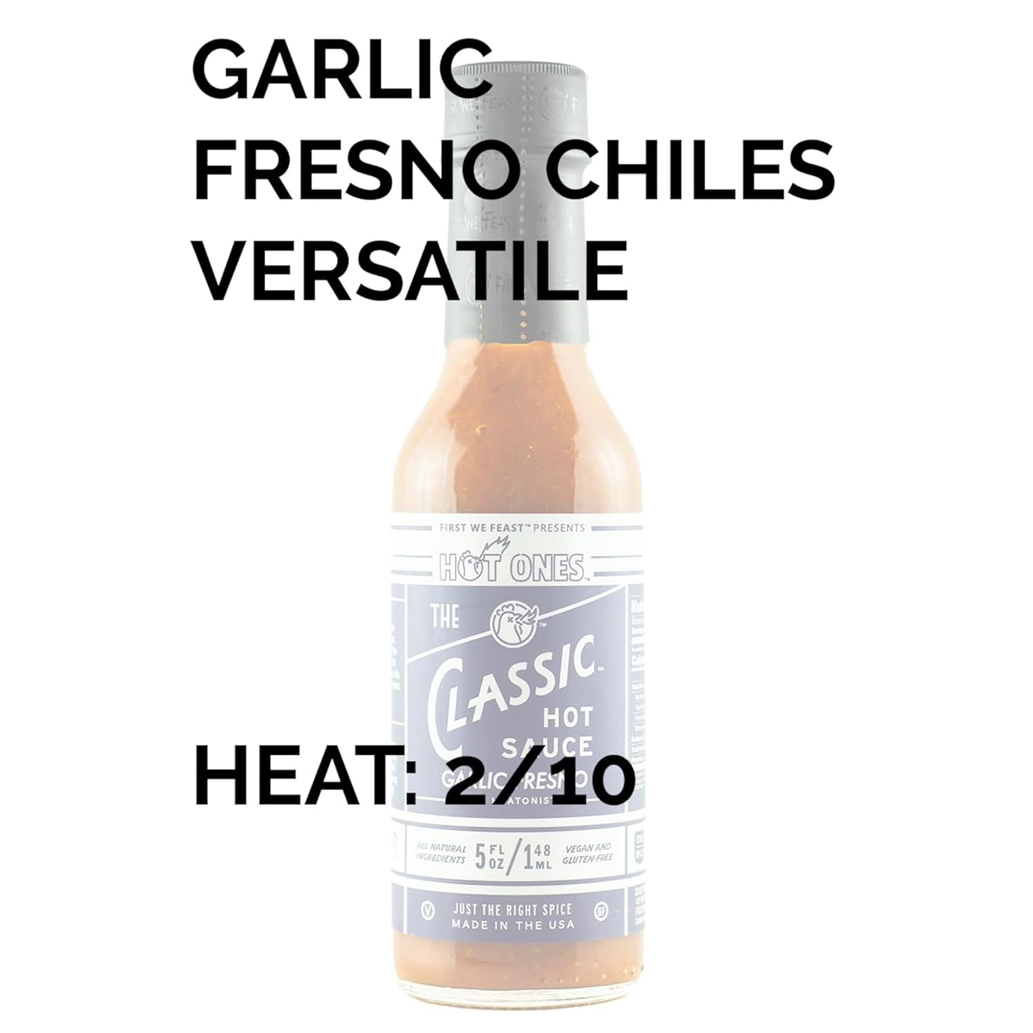 Hot Ones The Classic Garlic Fresno Edition Hot Sauce Made With Natural Ingredients & Bold Flavors From Fresno Chile Peppers & Extra Garlic, 5 fl oz