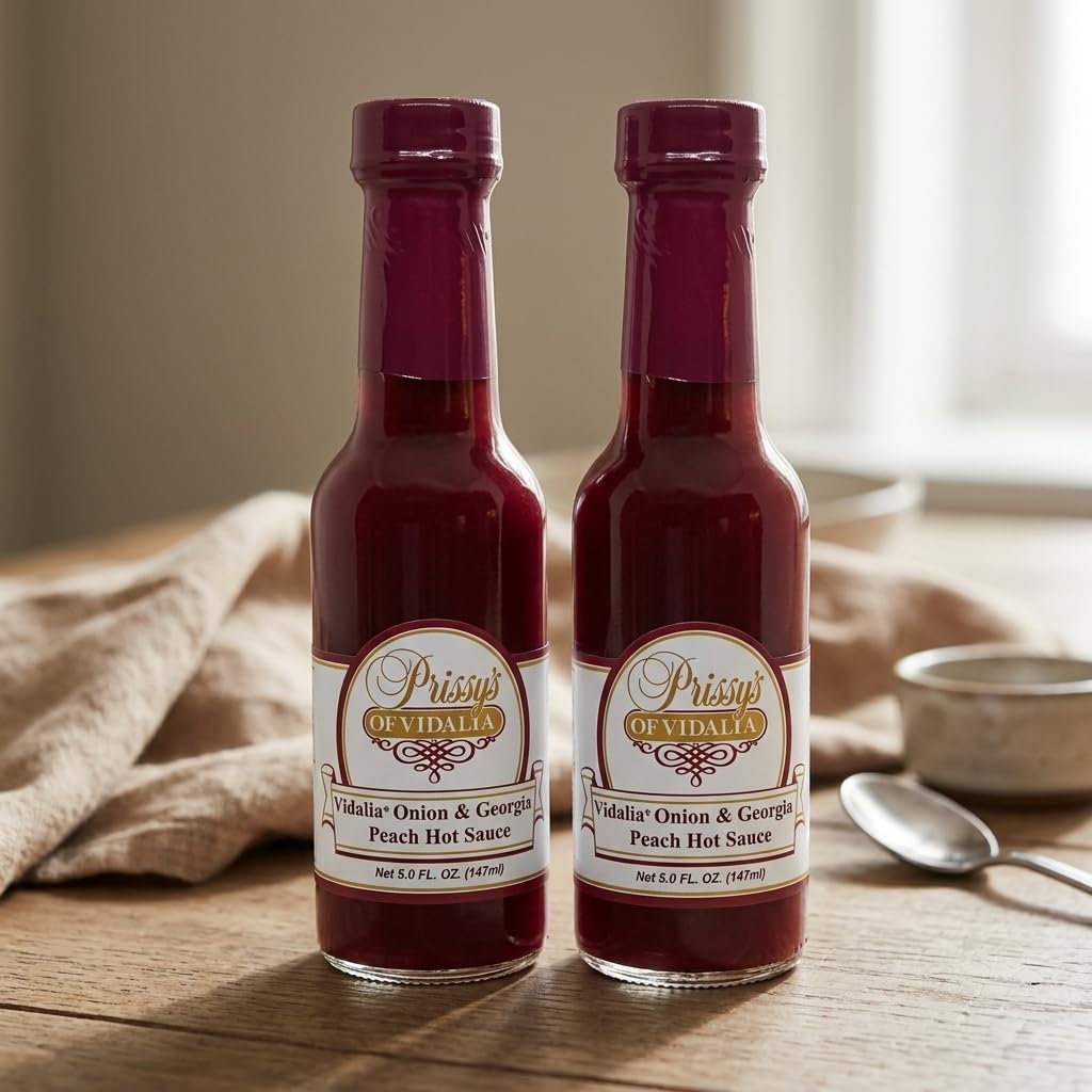 Prissy's Vidalia Onion & Peach Hot Sauce, Award-Winning Gourmet Blend, 5 Oz Bottle (Pack of 3)
