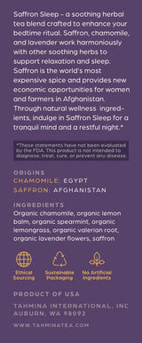 Tahmina Saffron Sleep Caffeine Free Tea: Soothing Chamomile and Lavender with Saffron, 12 Biodegradable Pyramid Tea Bags, Makes 36 Cups of Tea (1
