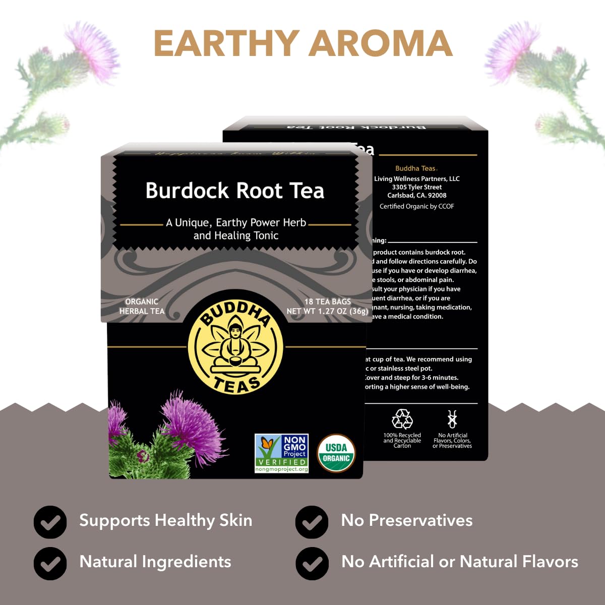 Buddha Teas - Burdock Root - Organic Herbal Tea - For Health & Wellbeing - With Antioxidants, Minerals & Vitamin C - Caffeine Free - 100% Kosher