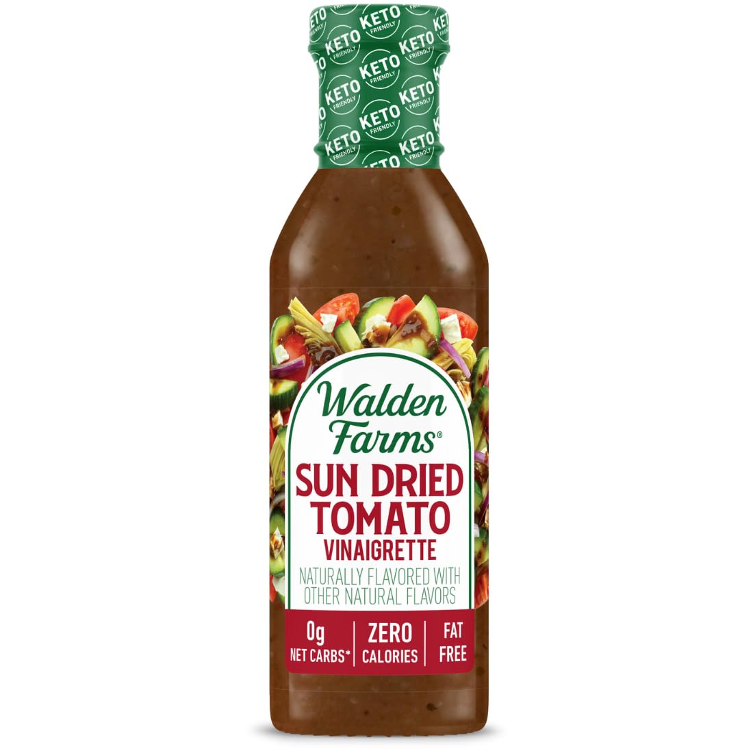 Walden Farms Sun Dried Tomato Vinaigrette - Calorie-Free, Low Carb, Keto-Friendly, Vegan, Sugar-Free Dressing with Rich Tomato & Herb Flavor - 12 oz