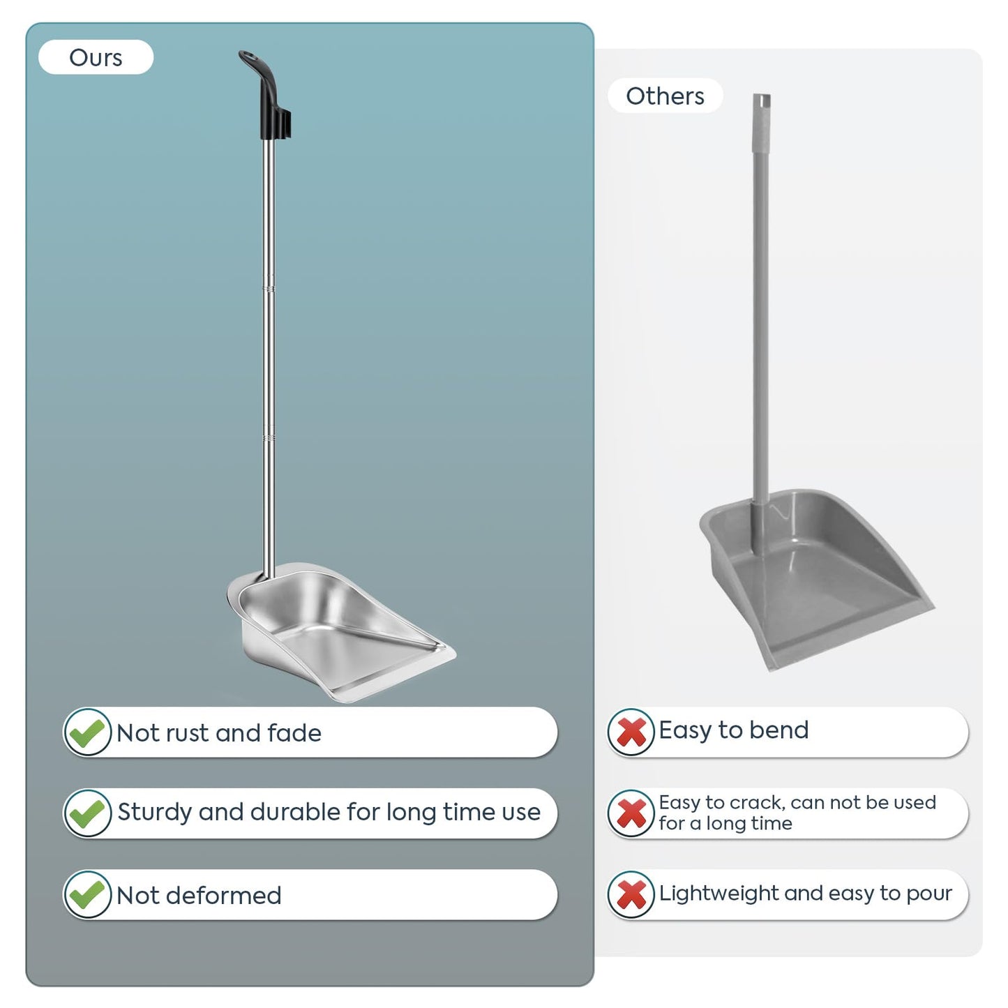 Yangbaga Dust Pans with Long Handle - 35”Heavy Duty Metal Upright Stand Up Dustpan - Long Handled Stand Up Dustpans - Best Dustpans