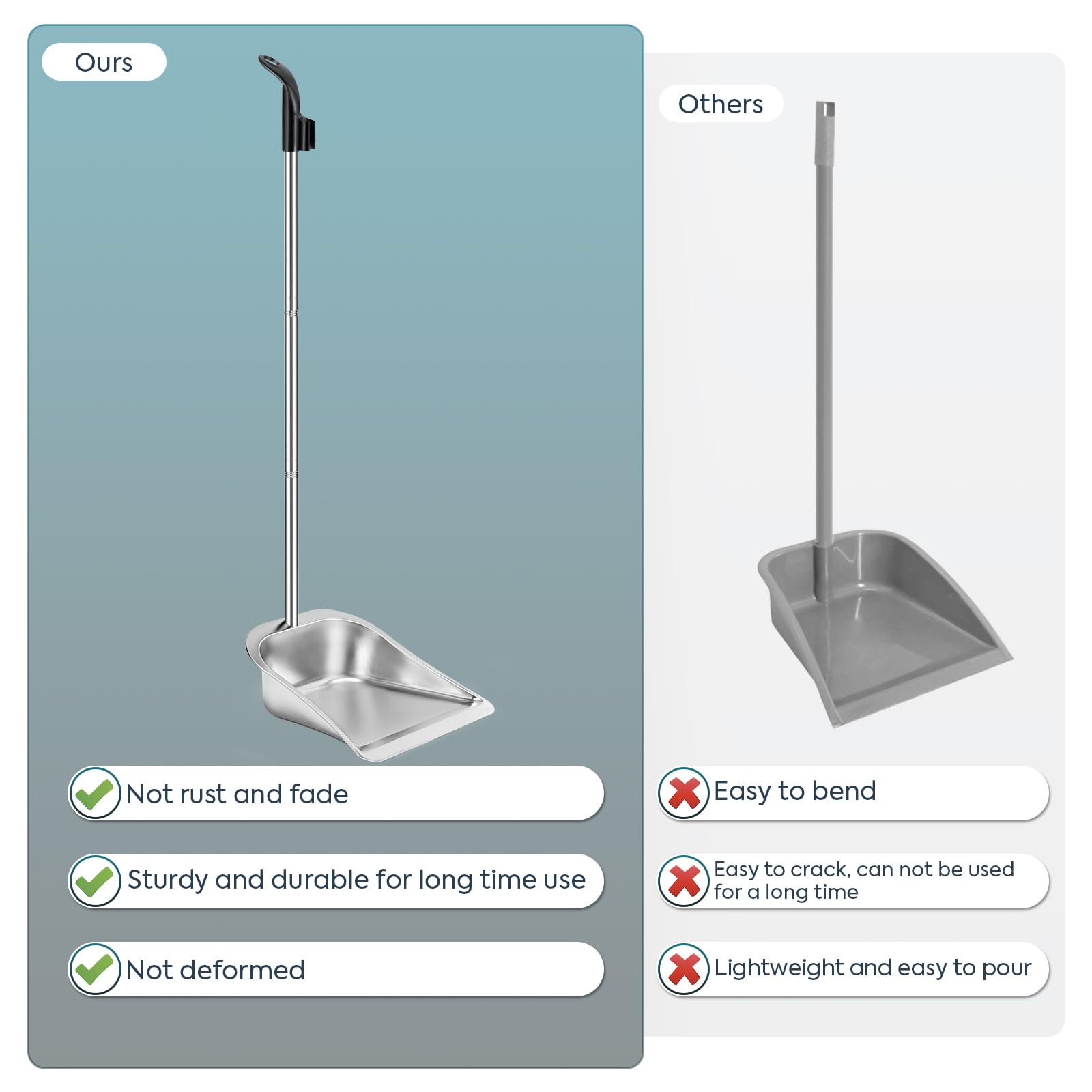 Yangbaga Dust Pans with Long Handle - 35”Heavy Duty Metal Upright Stand Up Dustpan - Long Handled Stand Up Dustpans - Best Dustpans