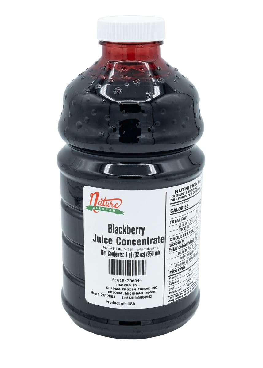Nature Blessed 100% Pure Blackberry Fruit Juice Concentrate - 1 Quart (1/32 fl oz bottle), Applications: Excellent for Home Wine Making, Brewing