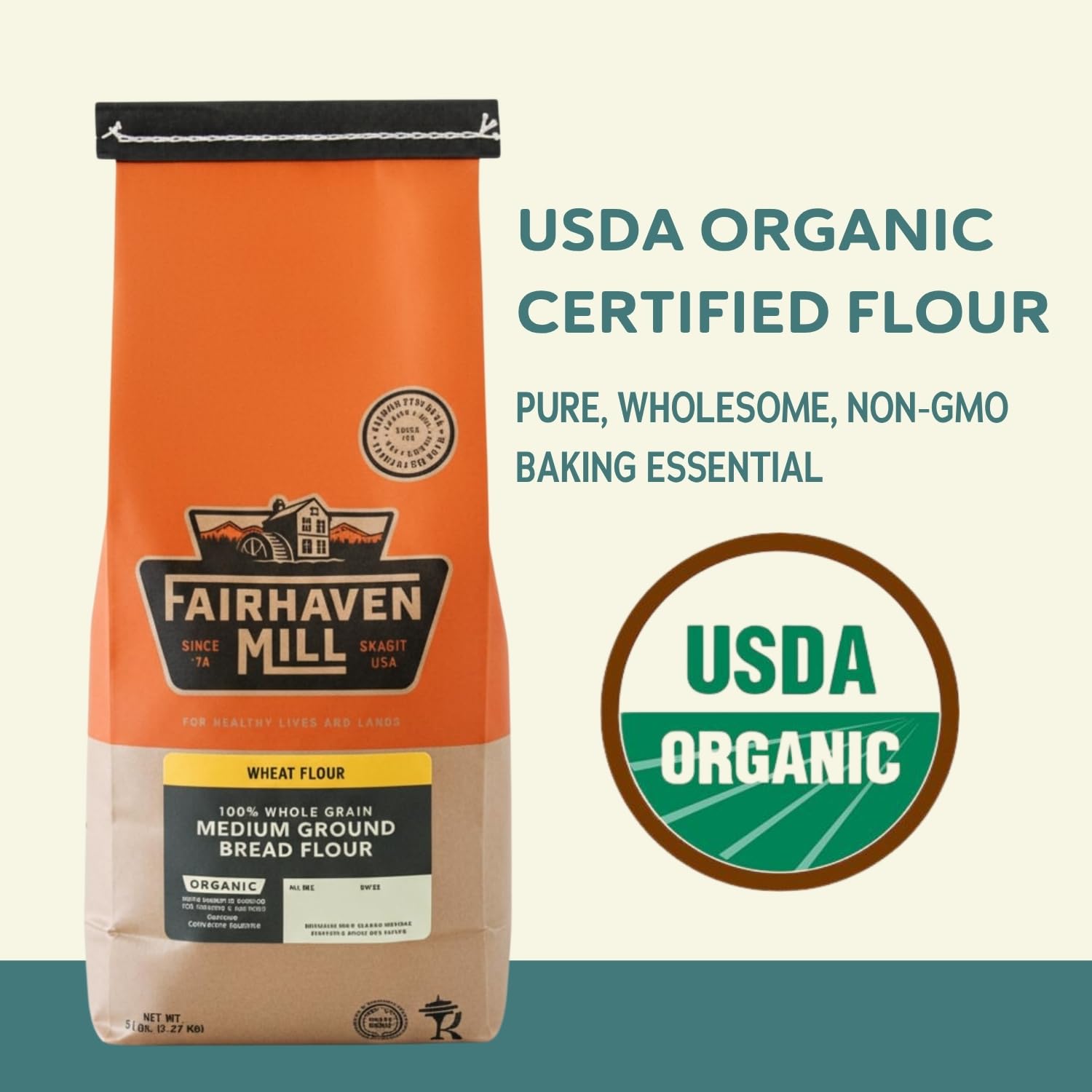 Fairhaven Mill Medium Ground Whole Wheat Bread Flour - USDA Organic Certified and 100% Whole Grain - Nutty Flavor & Chewy Crumb for Rustic Loaves
