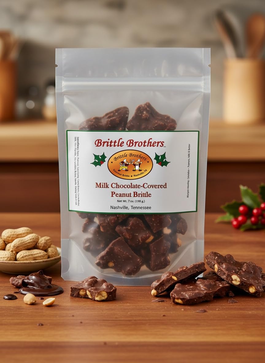 Brittle Brothers Chocolate Covered Peanut Brittle - 7 oz Gift Bag - Gourmet Candy