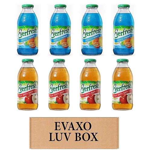 LUV BOX- variety Everfresh Juice 16 oz. pack of 8 , Everfresh Island Punch , Everfresh 100% Apple Juice. by evaxo
