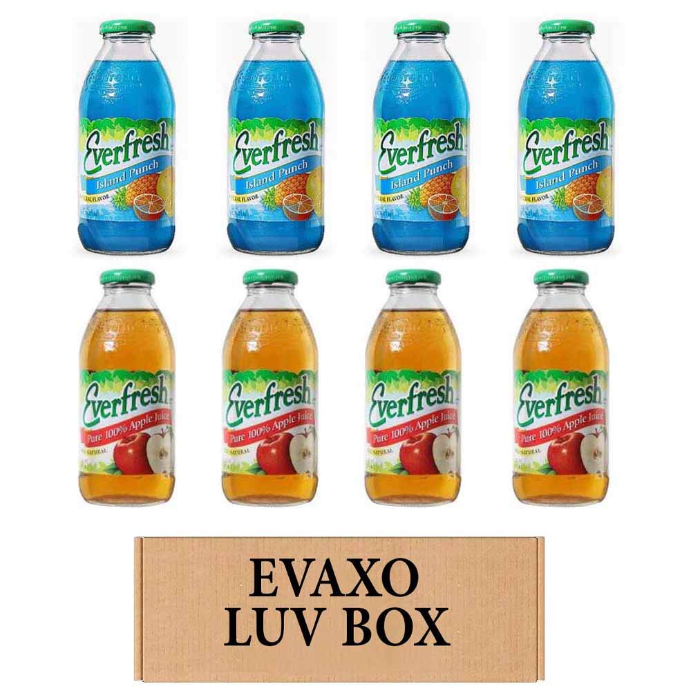 LUV BOX- variety Everfresh Juice 16 oz. pack of 8 , Everfresh Island Punch , Everfresh 100% Apple Juice. by evaxo
