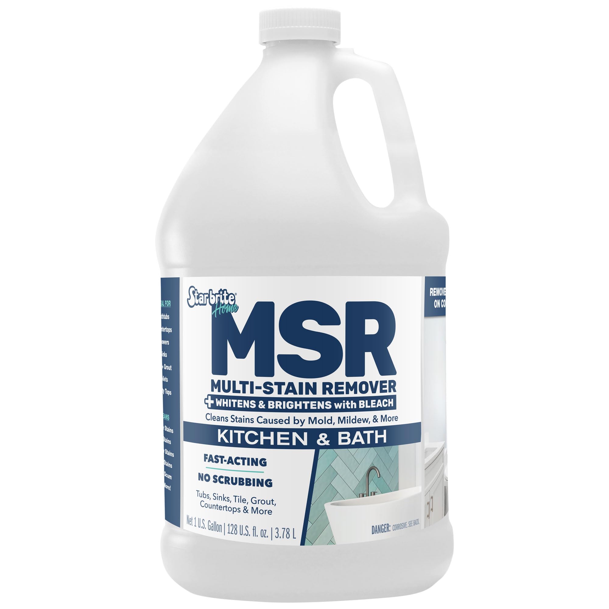 STAR BRITE Home MSR Multi-Stain Remover with Bleach - Fast-Acting Cleaner for Kitchen & Bath - Whitens, Brightens and Removes Mildew Stains and Scum