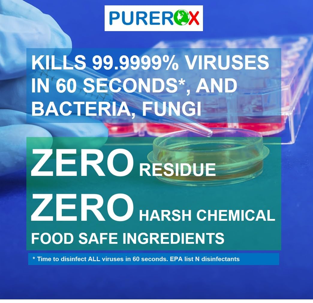 PUREROX disinfectant (2oz, 6pk) TSA Approved travel size. Eliminate 99.9999% viruses Norovirus, MRSA, Fungus, Bacteria. Hospital Grade. Safe for Use