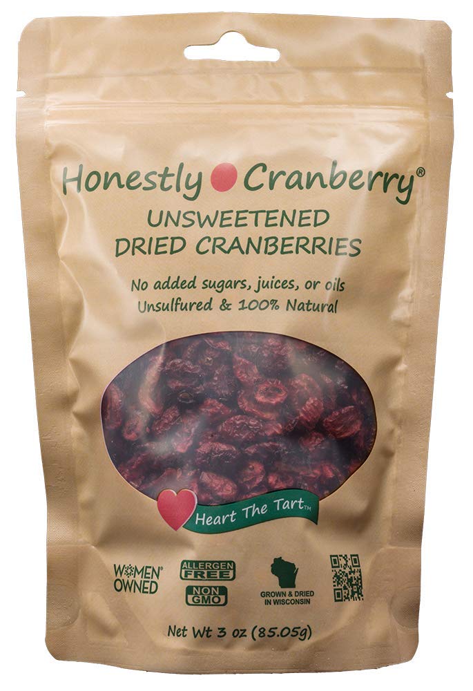 Honestly Cranberry - Unsweetened Dried Cranberries - No Added Sugars, Juices, or Oils - Non-GMO - Wisconsin Grown (3 oz)