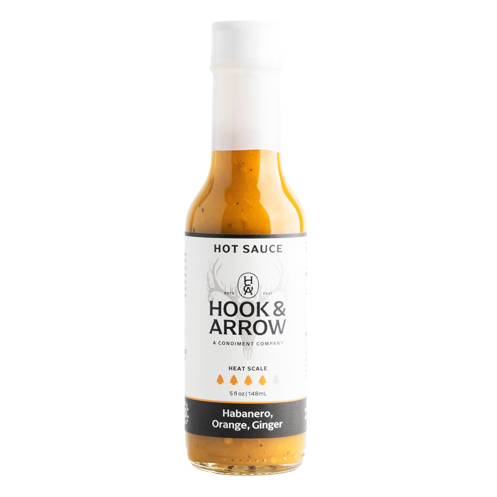 Hook & Arrow Habanero Orange Ginger Hot Sauce - Award Winning Spicy Habanero Pepper Sauce - Low Sodium, Gluten-Free, Vegan, Paleo, Low Sugar (5 fl oz